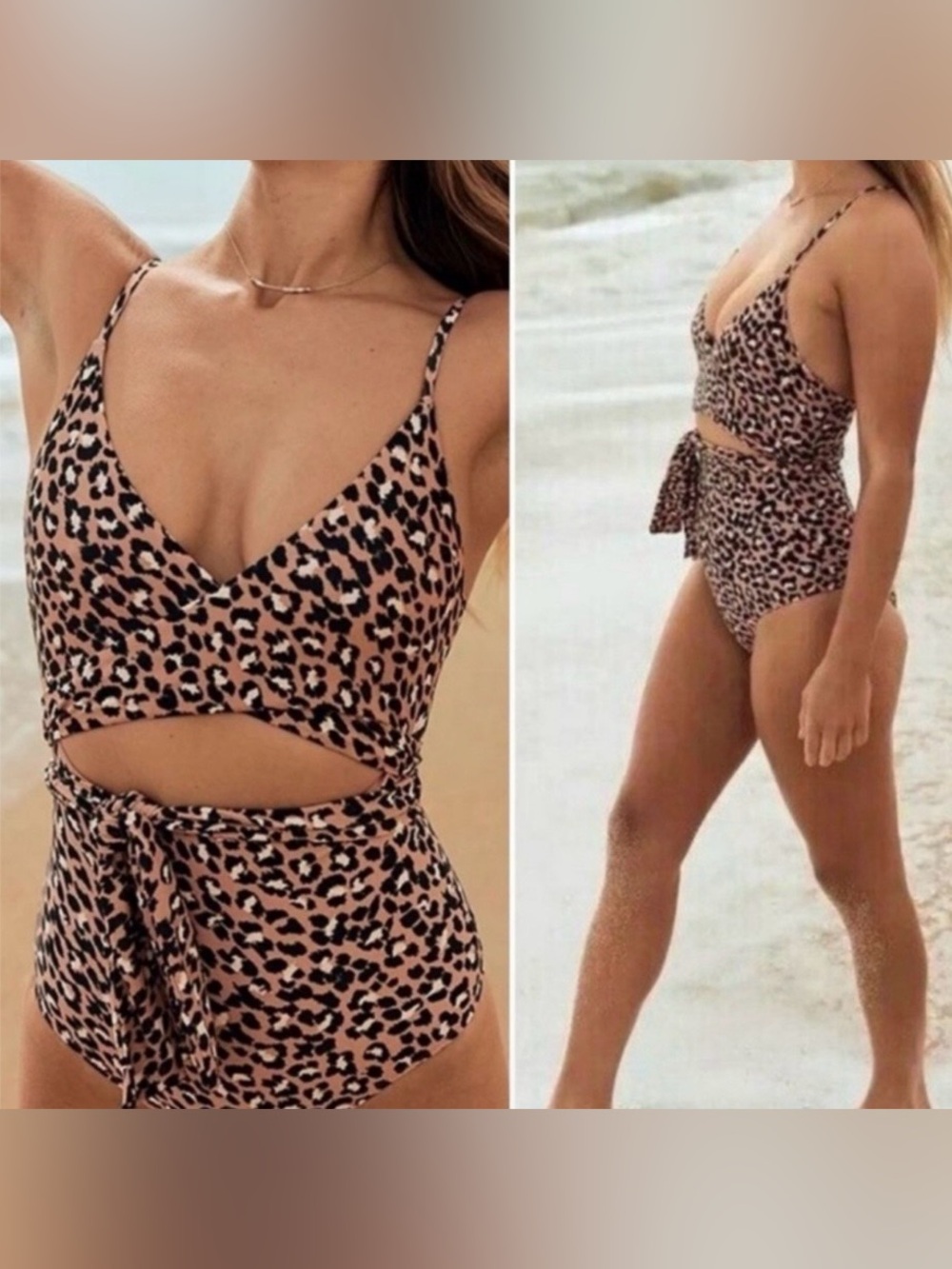 Aerie Leopard Print Wrap One Piece Full Coverage Swim Suit